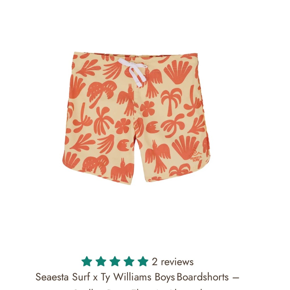 Seaesta Surf x Ty Williams Boardshorts -
Scallop Retro in Almond + Bucket Hat